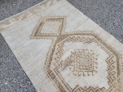Neutral Runner Rug 3x13, Hand Knotted Rustic Boho Decor, White and Brown