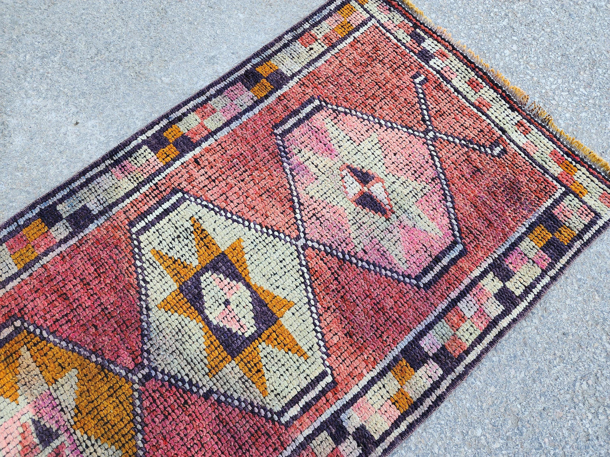 2x11 Herki Runner Rug, Turkish Hand Made Wool, Eco Friendly, Hallway Rustic Decor