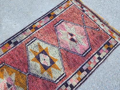 2x11 Herki Runner Rug, Turkish Hand Made Wool, Eco Friendly, Hallway Rustic Decor