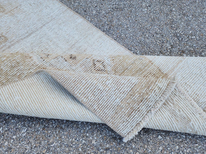 Neutral Turkish Runner Rug 3x12: Handcrafted Oushak Rug