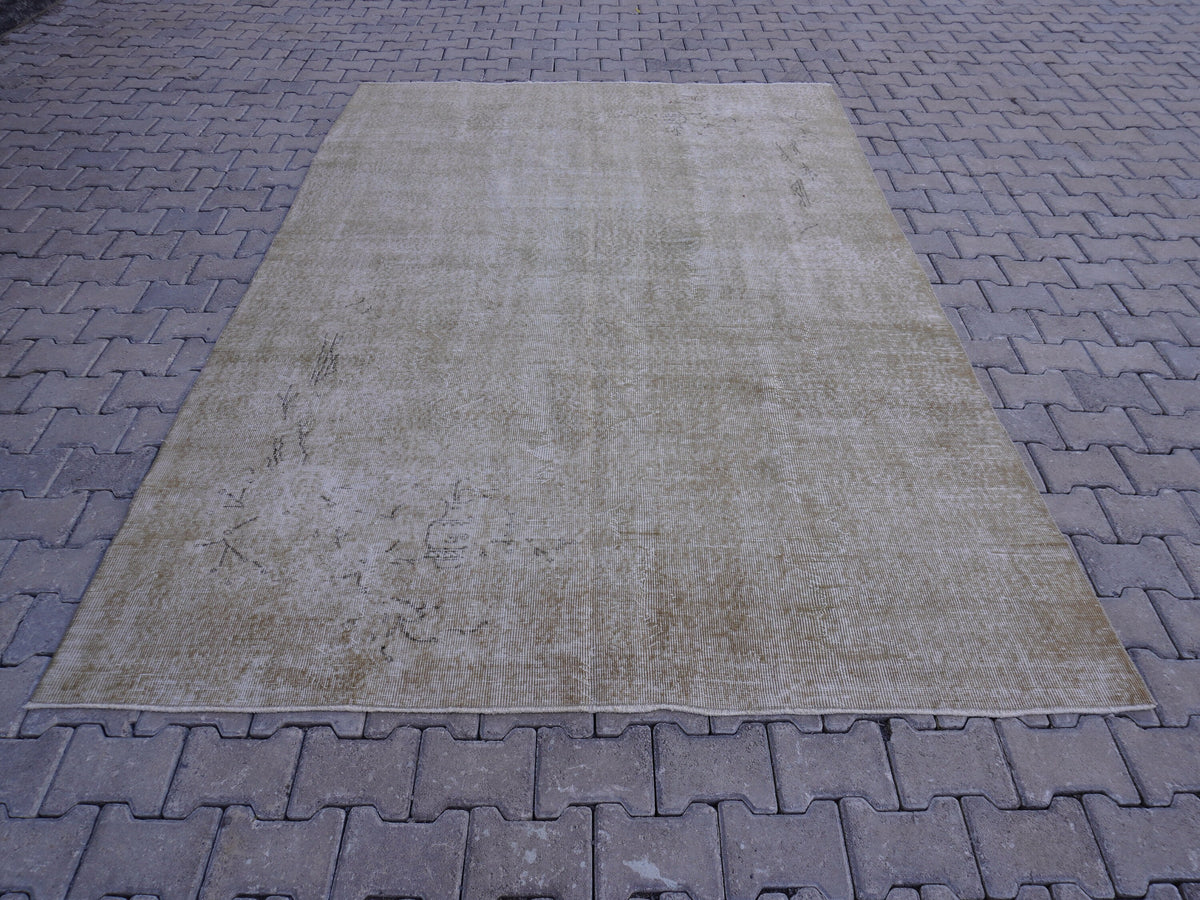 6x10 Neural Turkish Oushak Rug: Green Neutral Wool Bohemian Rug