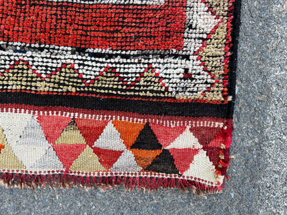 Handwoven Vintage Herki Rug: Geometric Bohemian Runner (3x10)
