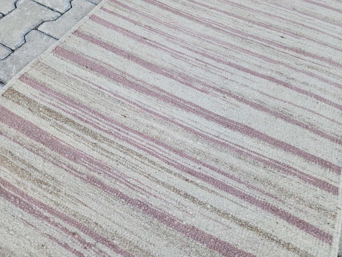 Soft Neutral Turkish Kilim Runner Rug: 2.7x11 Handwoven Wool