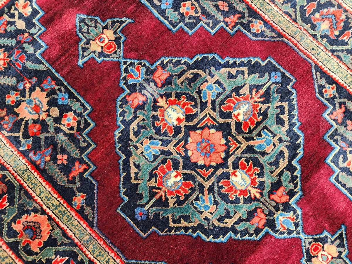 4x6 Vintage Casucacian Rug, 1980s Handmade Wool Carpet, Burgundy Navy Floral Medallion Area Rug