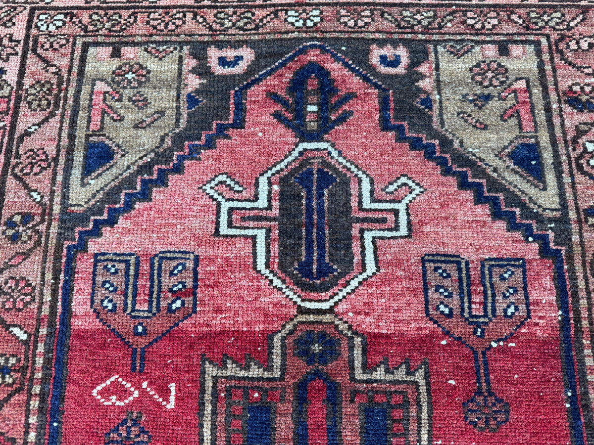 3x10 Geometric Wool Red Runner Rug: Hand Knoteed, Kitchen Decor