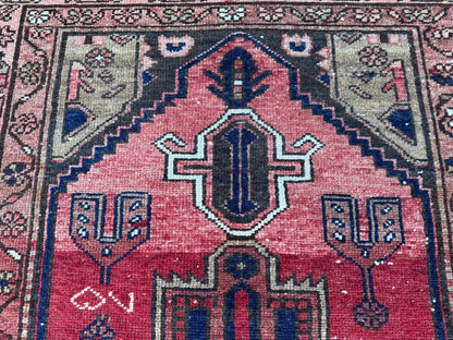 3x10 Geometric Wool Red Runner Rug: Hand Knoteed, Kitchen Decor