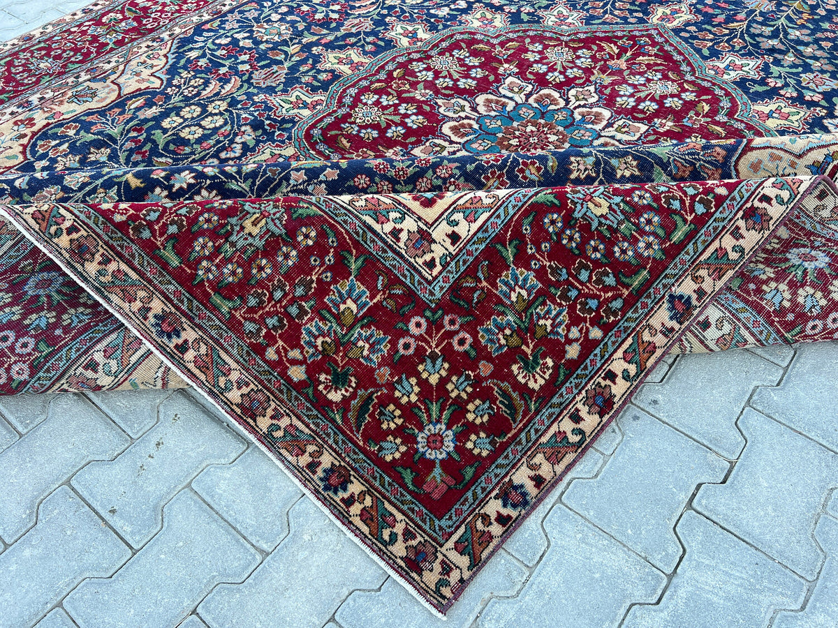 Hand Knotted Wool Rug 9x12: Vintage Oriental Navy Blue Rug