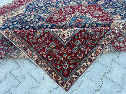 Hand Knotted Wool Rug 9x12: Vintage Oriental Navy Blue Rug