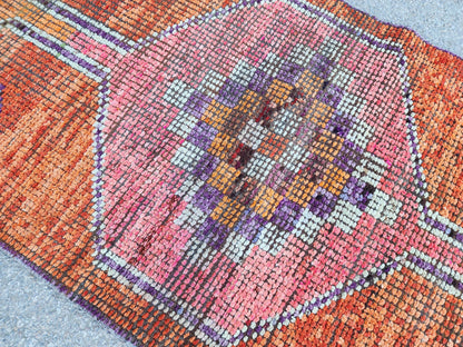 3x10 Herki Runner Rug, Hand Knotted Up Cycled Wool, Home Decor, Kitchen Decor