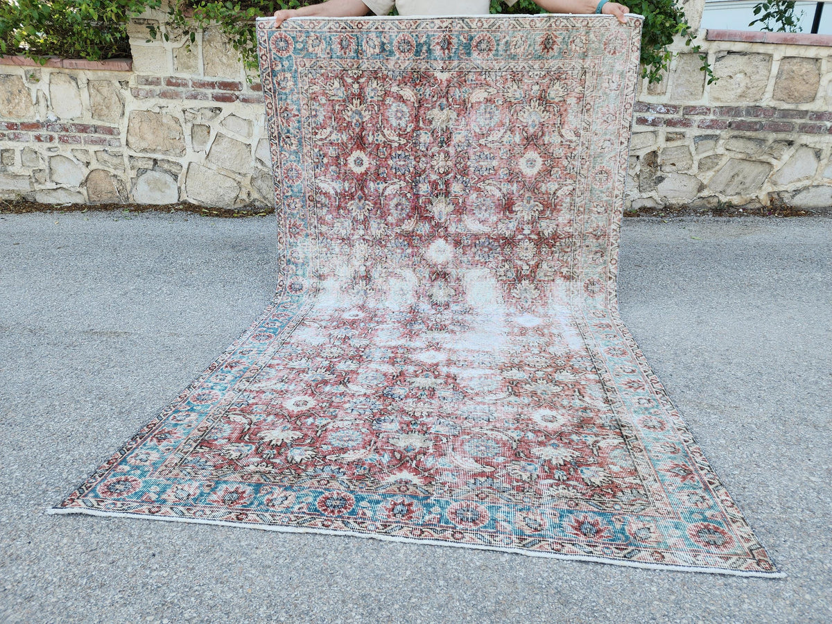 Handwoven Turkish Oushak Rug 5x8: Wool & Cotton Antique Style