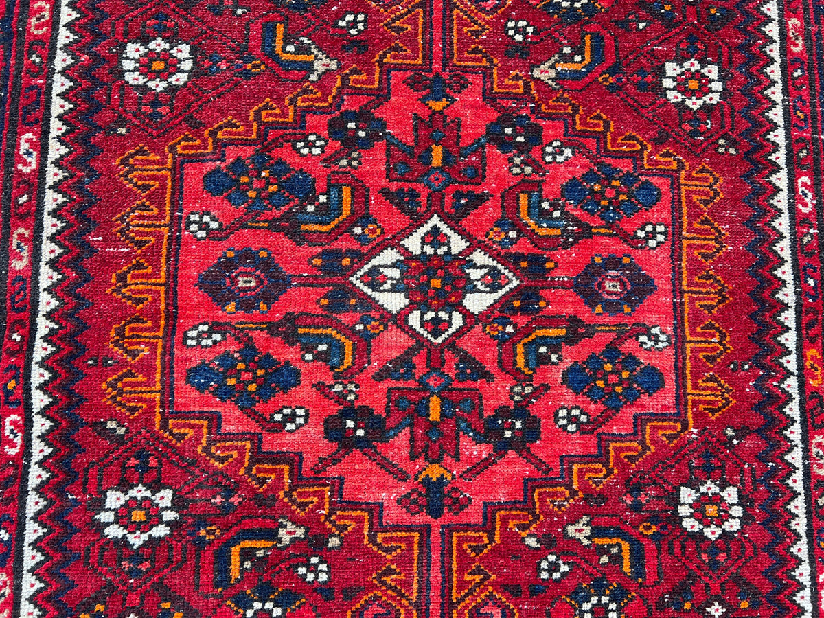 4x6 Vintage Turkish Oushak Rug: Red Oriental Small Rug