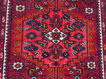 4x6 Vintage Turkish Oushak Rug: Red Oriental Small Rug