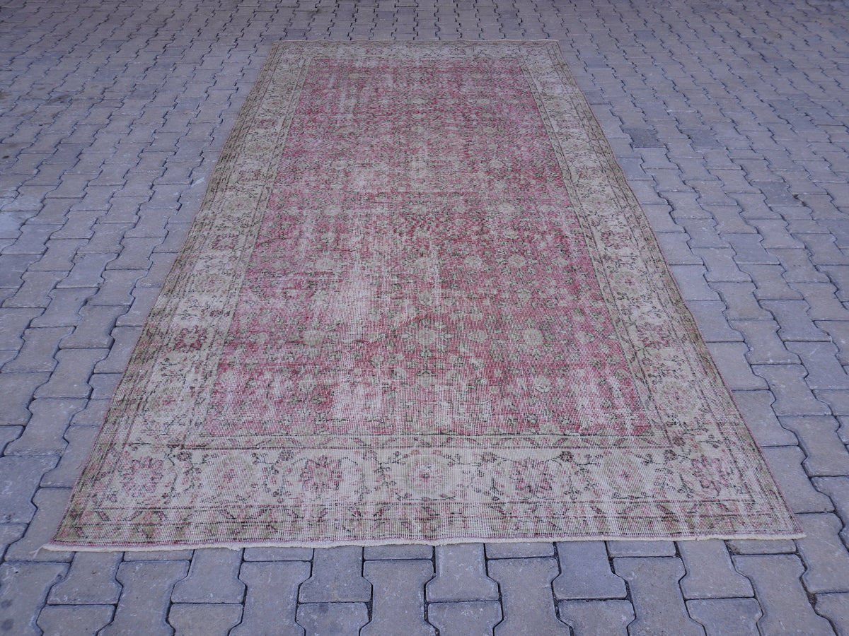 6x11 Handwoven Turkish Oushak Rug: Faded Red Wool & Cotton