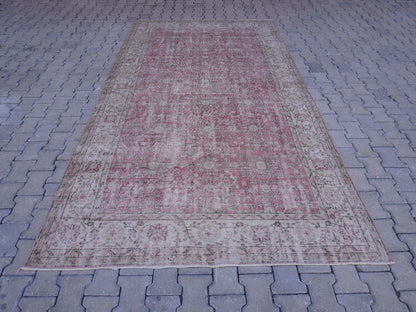 6x11 Handwoven Turkish Oushak Rug: Faded Red Wool & Cotton