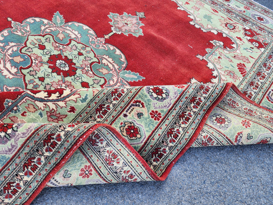 Vintage Rug 7x9, Hand Knotted Red Wool, Bohemian Home Decor