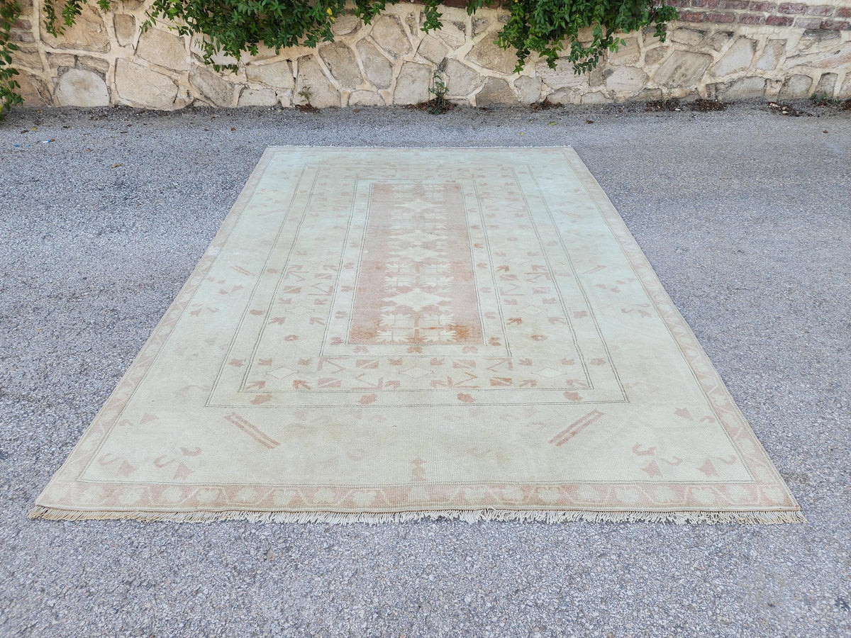 Oushak Rug 6x9, Hand Knotted Wool Turkish Carpet, Dining Room Boho Decor