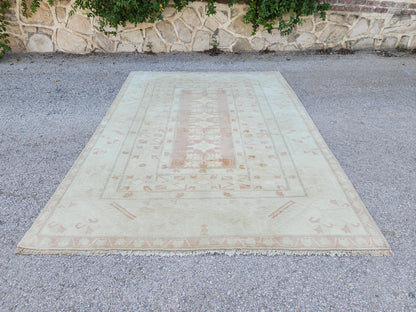 Oushak Rug 6x9, Hand Knotted Wool Turkish Carpet, Dining Room Boho Decor