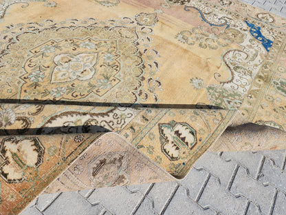 Neutral Rustic Rug 9x12: Medallion Persian Design, Hand Knotted, Rustic Bohemian Decor