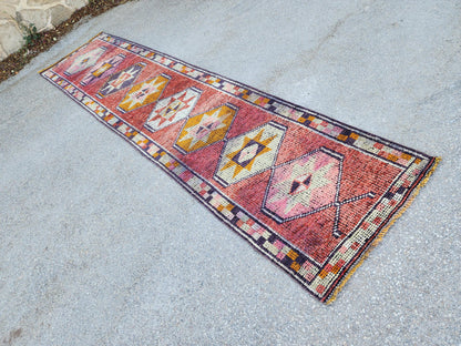 2x11 Herki Runner Rug, Turkish Hand Made Wool, Eco Friendly, Hallway Rustic Decor