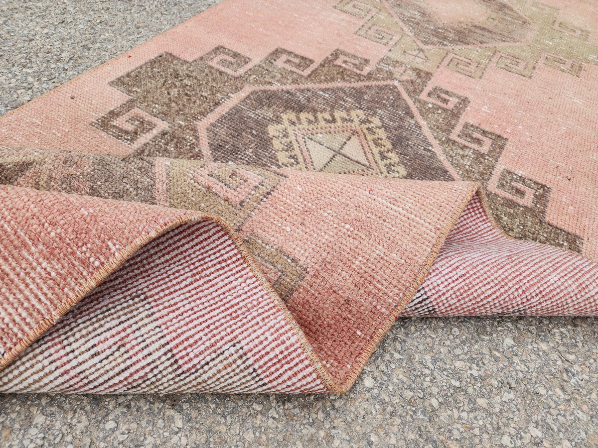 Turkish Hand Made Runner Rug 2.6x11.8 ft, Hallway Tan Runner, Terracotta Tribal Carpet