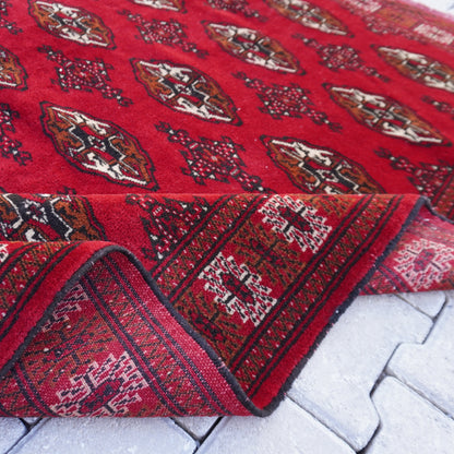 4x6 Vintage Turkmen Rug: Hand-Knotted Wool, Red Accent Rug