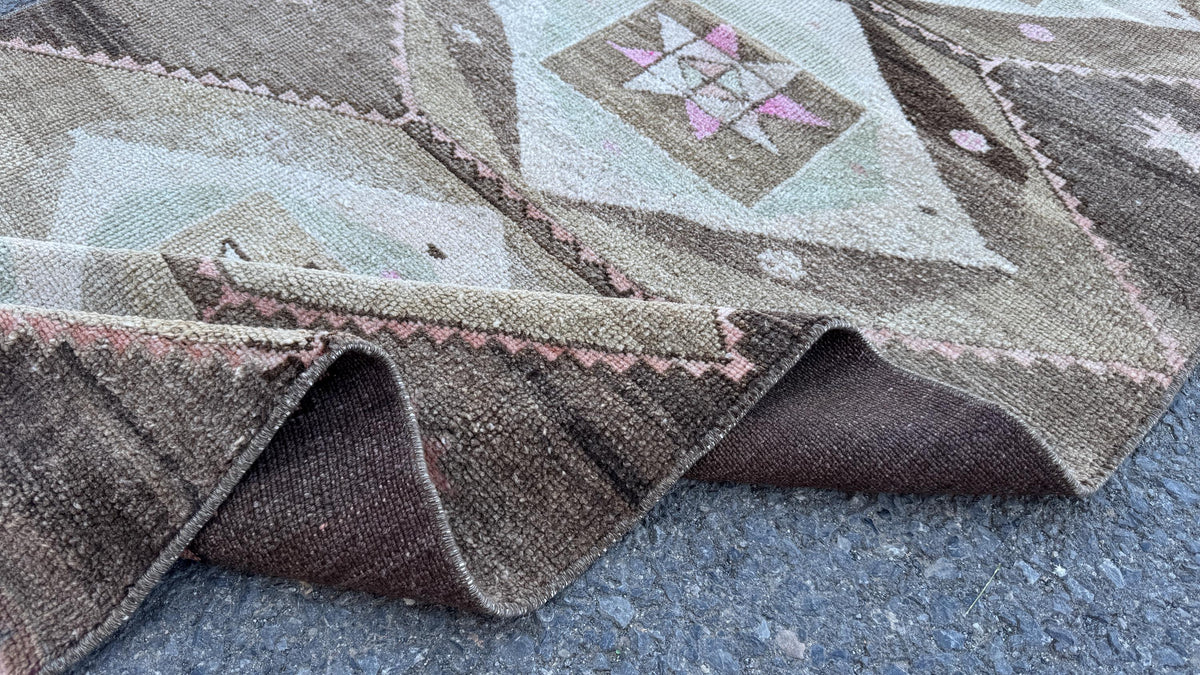 3x11 Wool Neutral Runner Rug, Hand Knotted Turkish Decor, Kitchen Decor