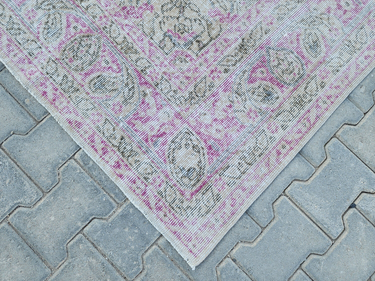 8x11 Vintage Oushak Rug: Pink Wool Turkish Rug