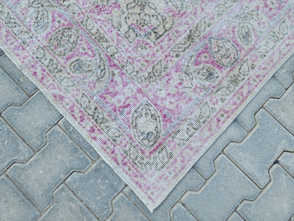 8x11 Vintage Oushak Rug: Pink Wool Turkish Rug