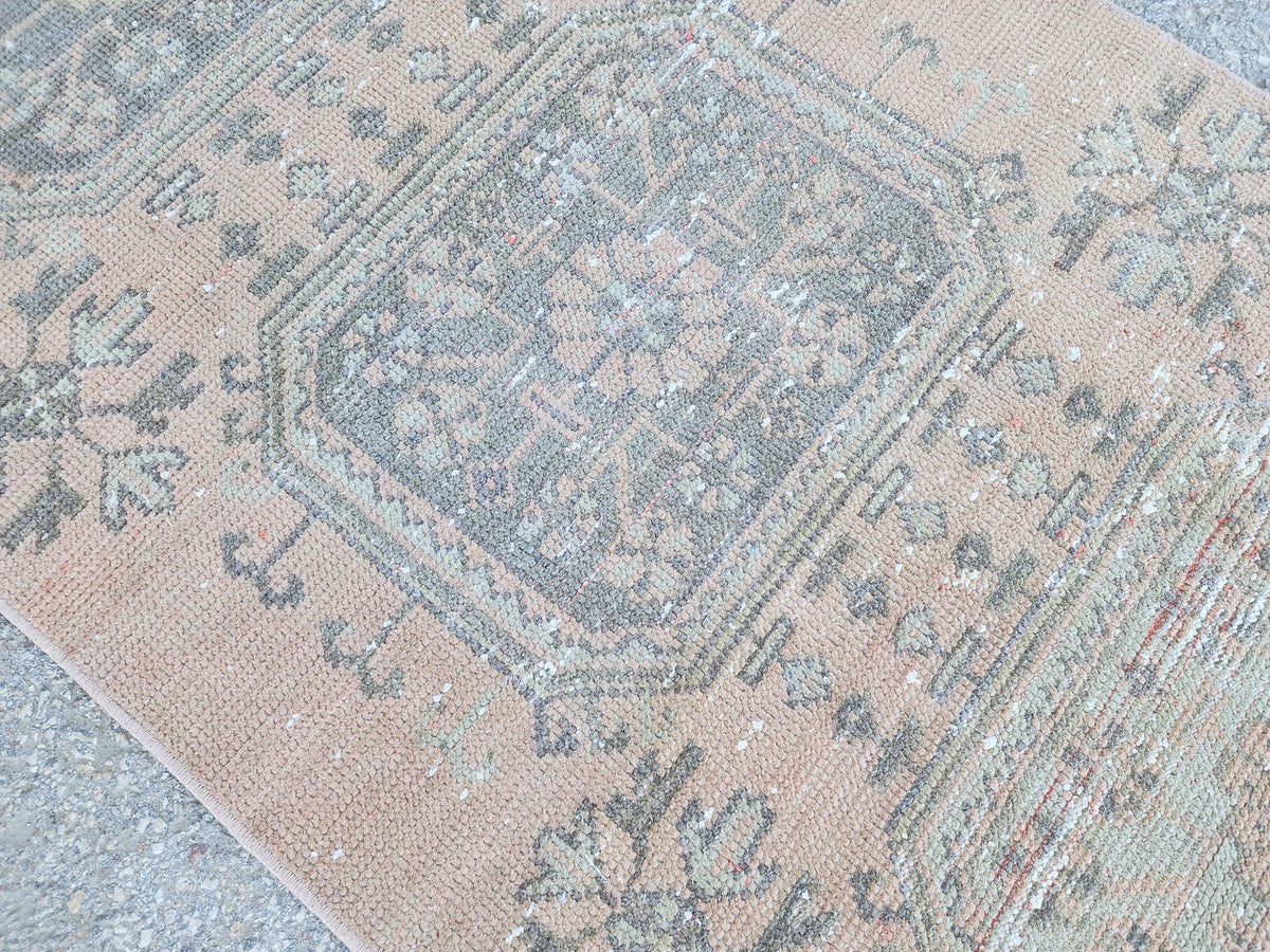 3x10 Turkish Runner Rug, Soft Red Geometric Design, Kitchen Boho Decor