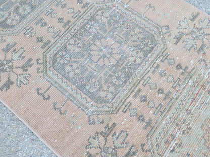 3x10 Turkish Runner Rug, Soft Red Geometric Design, Kitchen Boho Decor