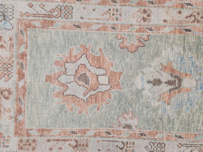 3x13 Oushak Runner Rug: Handwoven Turkish Wool, Soft Green, Eco Friendly