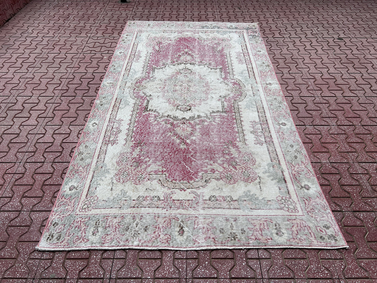 Handwoven Turkish Oushak Rug: 4x7 Boho Wool Cotton Rug
