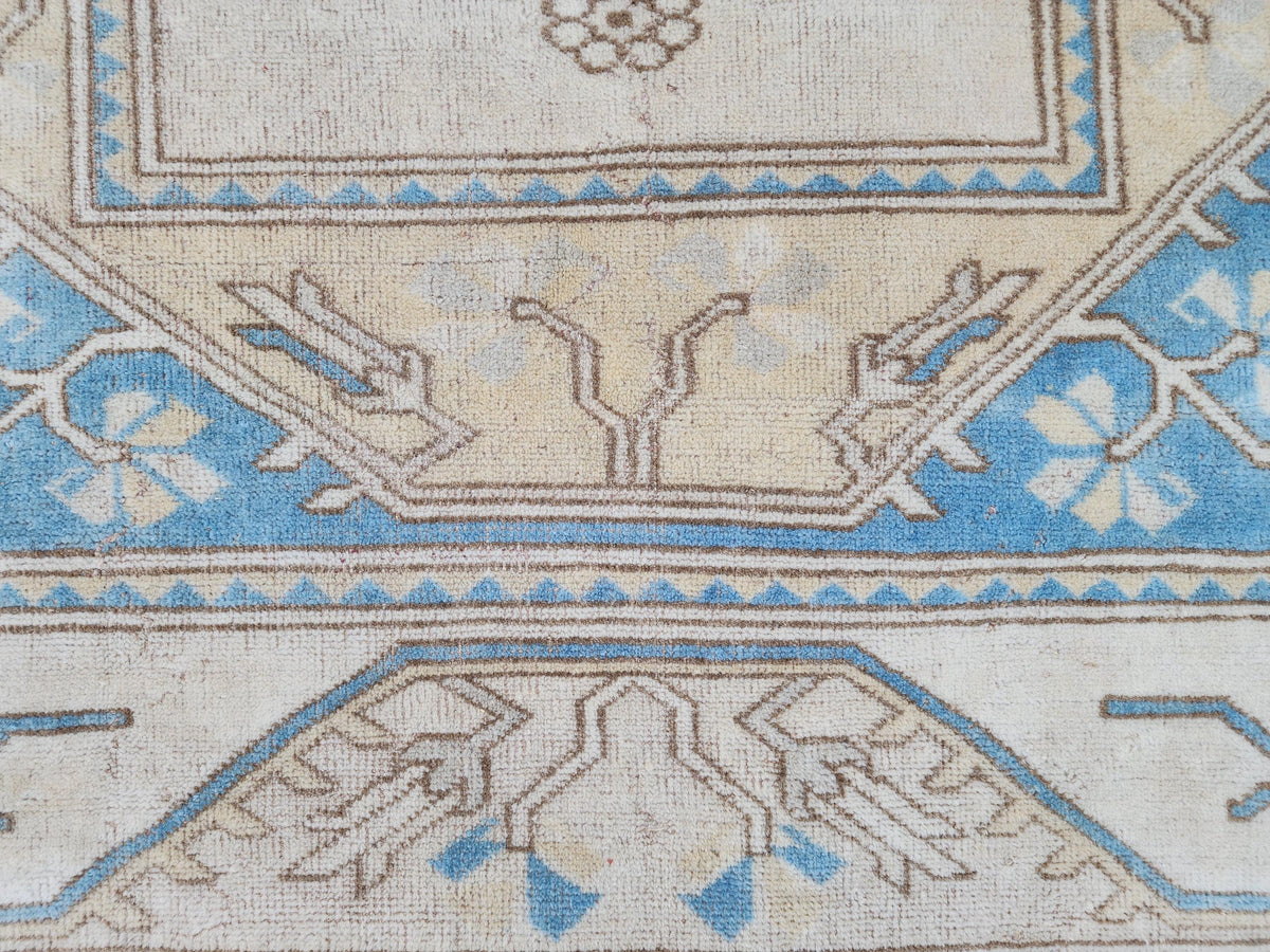 5x8 Neutral Soft Blue Rug, Turkish Hand Made Beige Carpet, Dining Room Boho Decor