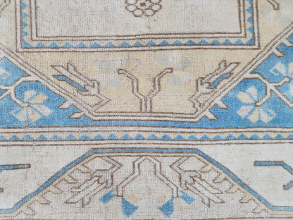 5x8 Neutral Soft Blue Rug, Turkish Hand Made Beige Carpet, Dining Room Boho Decor