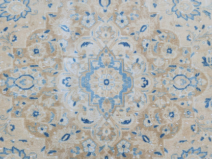 Oversized Vintage Rug 9x13: Hand Knotted Wool, Neutral Blue & Cream