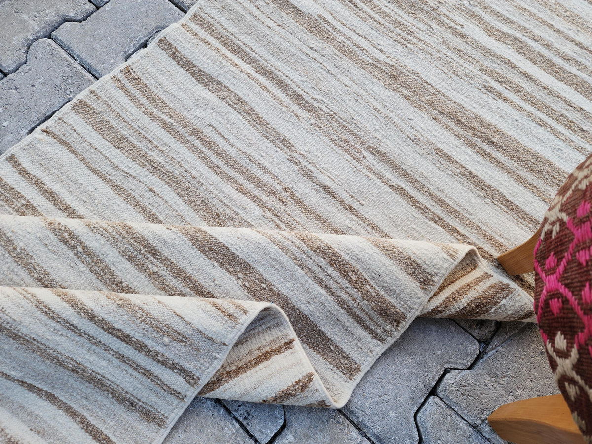 Neutral Turkish Kilim Runner 2x11, Kitchen Bohemian Decor, Eco Friendly Rug