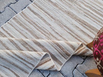 Neutral Turkish Kilim Runner 2x11, Kitchen Bohemian Decor, Eco Friendly Rug