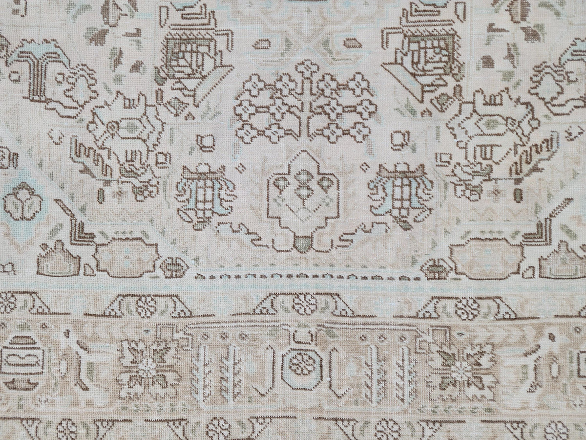 8x11 Neutral Geometric Rug: Oriental Hand Made, Beige and Brown