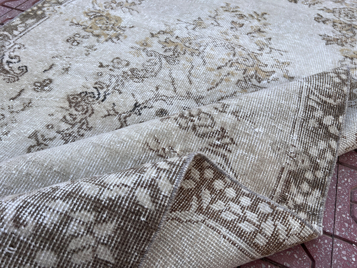 Handwoven Turkish Oushak Rug: Wool & Cotton Blend, Neutral Decor (4x7)