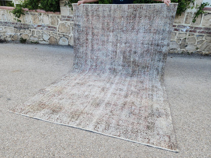 Vintage Oushak Rug 5x8: Handwoven Turkish Wool, Neutral Farmhouse Style
