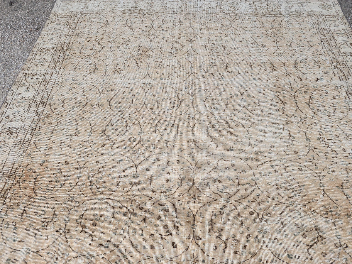 Hand Knotted Wool Rug 6x10: Beige Turkish Oushak Rug
