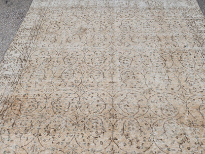 Hand Knotted Wool Rug 6x10: Beige Turkish Oushak Rug