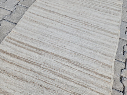 Neutral Turkish Kilim Runner Rug: 2.7x12, Handwoven Wool