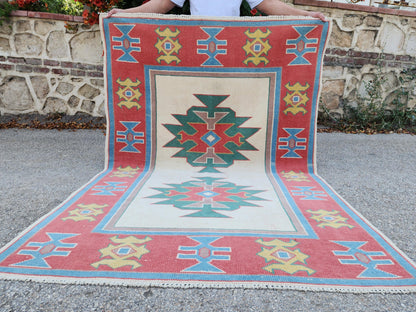 Hand Made Rug 4x6, Turkish Hand Knotted Rustic Carpet, Small Rustic Decor