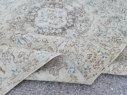 7x10 Oushak Rug: Handwoven Turkish Wool, Neutral Farmhouse Style