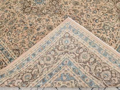 Neutral Persian Rug 9x12, Beige & Green Hand-Knotted, Neutral Living Room Decor