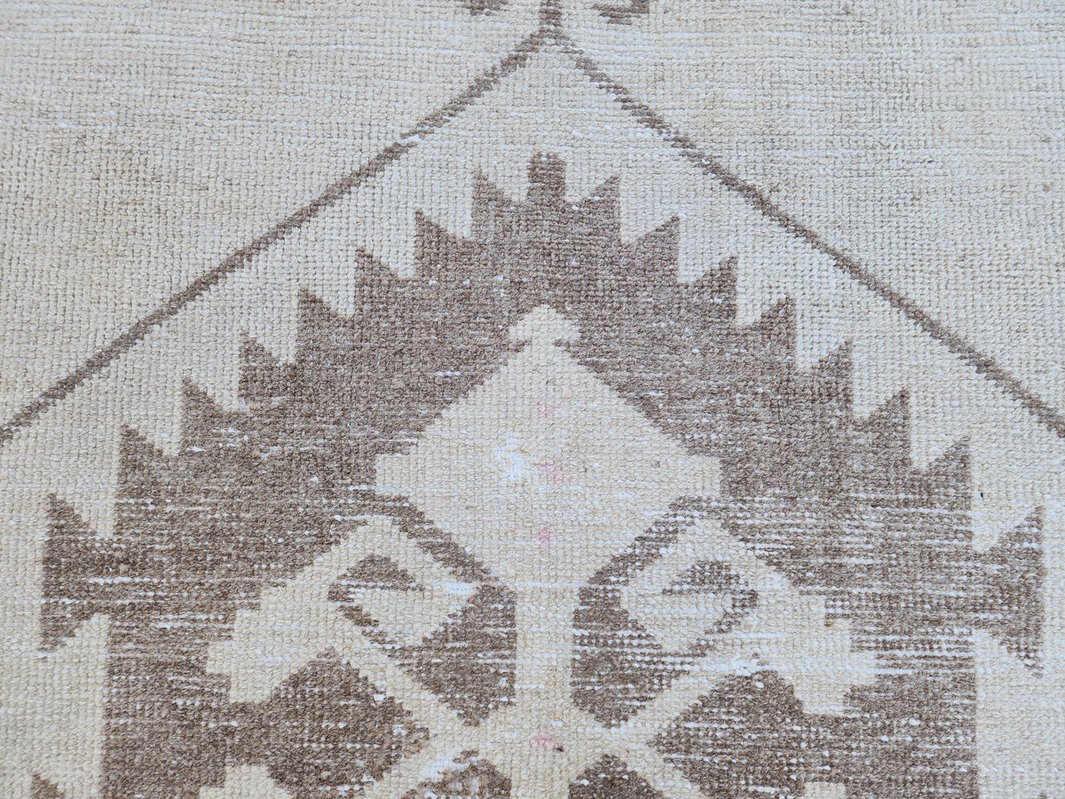 Geometric Neutral Rug 3x14, Beige Wool Hand Woven Rustic Decor, Gift for Her