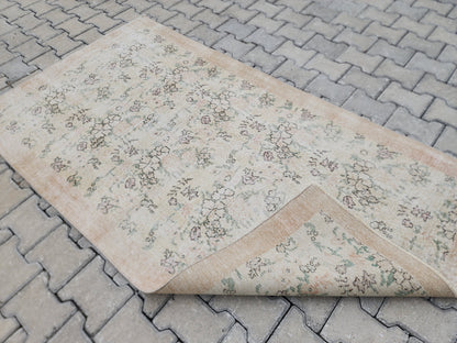 3x6 Vintage Turkish Oushak Rug: Handwoven Wool & Cotton