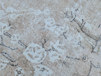 7x10 Vintage Oushak Rug: Neutral Beige Turkish Hand-Knotted Rug