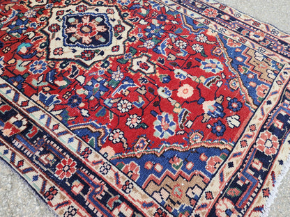 Antique Wool Runner Rug 3x9: Handcrafted Red Ann Blue Color, Farmhouse Decor